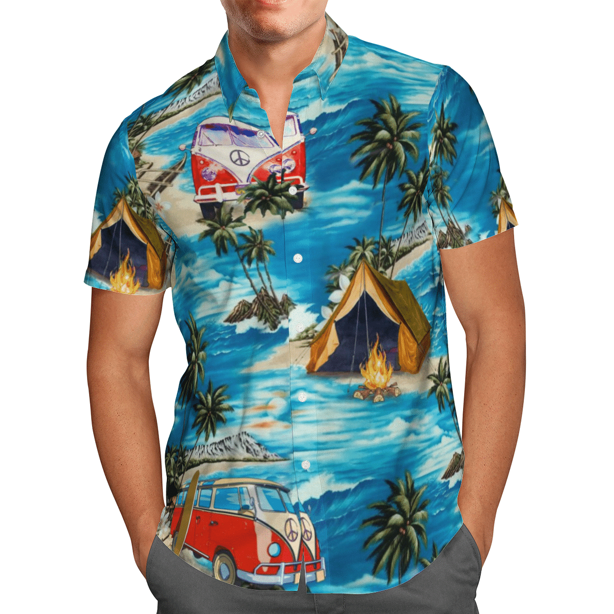 Camping Design Happy Moment At Beautiful Beach Hawaiian Shirt, Hawaiian Shirt Gift, Christmas Gift