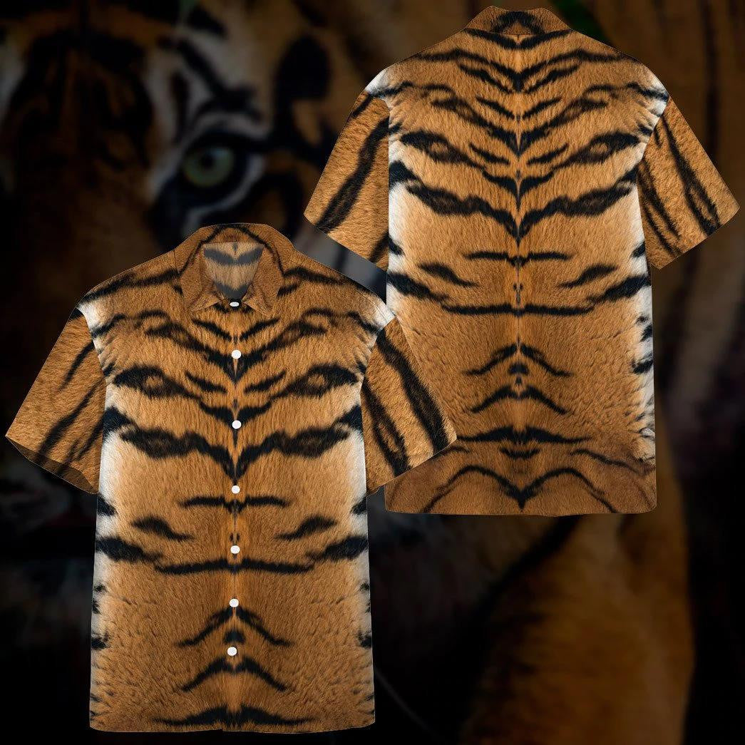 Gearhumans Tiger Skin Design With Black Stripes Hawaiian Shirt, Hawaiian Shirt Gift, Christmas Gift