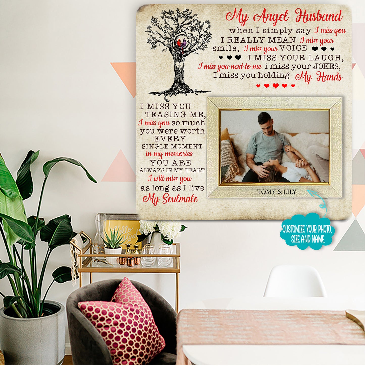 Personalized Wood Picture Frame to My Angel Husband - Engraved Natural Wood Photo Frame - I Love You Always and Forever (to My Husband)