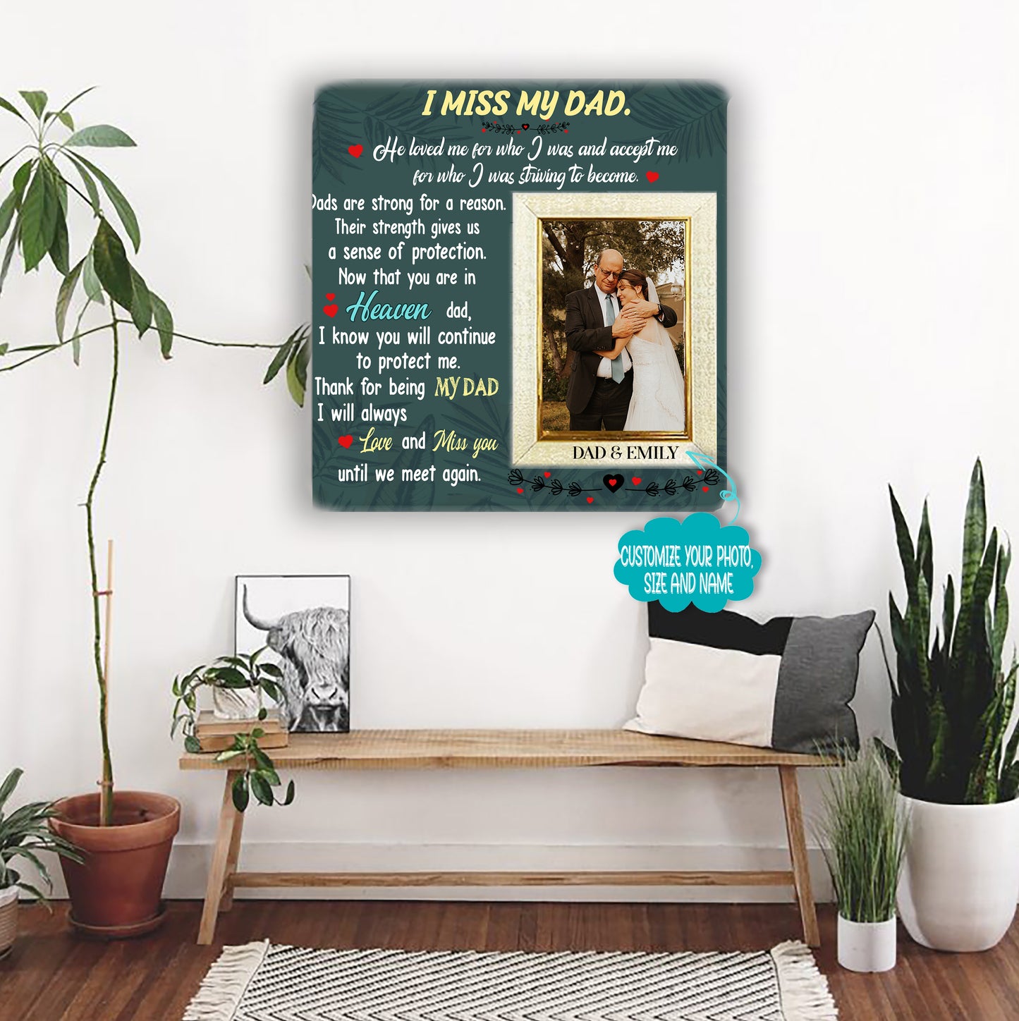 I miss you dad Remembrance Picture Frame or Memorial Gift Idea, Grandmother, Grandfather, Grandparents,