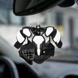 Personalized Hockey Helmet and Shoulder Pads Flat Acrylic Car Hanging Ornament, Hockey Car Ornament, Christmas Decoration