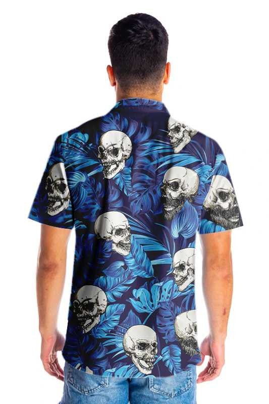 Sweet Blue Tropical Floral Summer And Skull Hawaiian Shirt, Hawaiian Shirt Gift, Christmas Gift