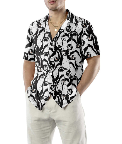 Black And White Penguin Design Hawaiian Shirt, Hawaiian Shirt Gift, Christmas Gift