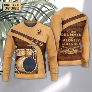 Drum An Old Drummer And A Lovely Lady Stick Personalized Ugly Christmas Sweater, Christmas Gift, Gift Christmas 2024