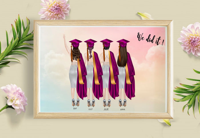 Personalized Picture 4 Girl Custom Personalised Graduation Print, Graduation Friendship Gift, Personalised Gift, Congratulations Besties, Unique Graduation Print