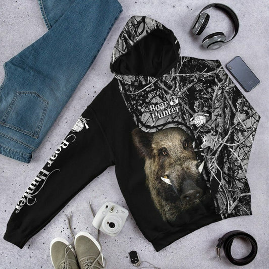 3D Wildschweinjäger Schwarz Benutzerdefinierte T-shirt Hoodie Bekleidung