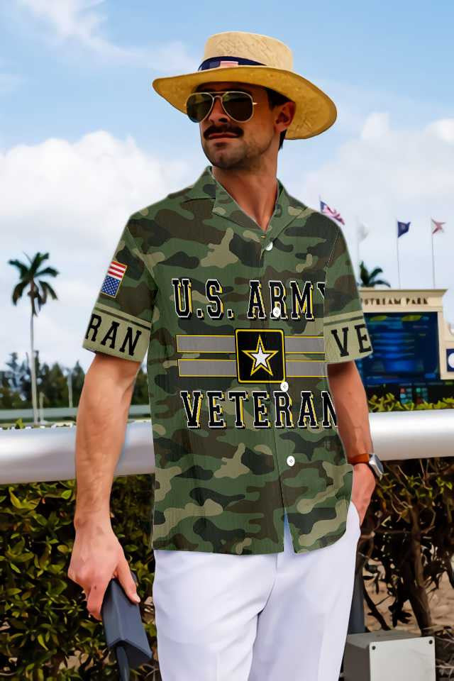 The US Army Veteran Pattern Hawaiian Shirt,Hawaiian Shirt Gift, Christmas Gift
