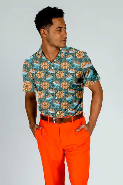 Dark Cyan Background Thanksgiving Autumn Pie Design Hawaiian Shirt, Hawaiian Shirt Gift, Christmas Gift