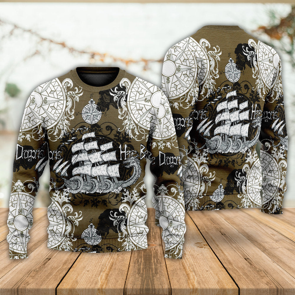 Dragon Old Ship Vintage Anchor Sea Life Ugly Christmas Sweater, Christmas Gift, Gift Christmas 2024
