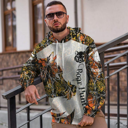 3D Wildschwein Jäger Orange Custom T-Shirt Hoodie Bekleidung