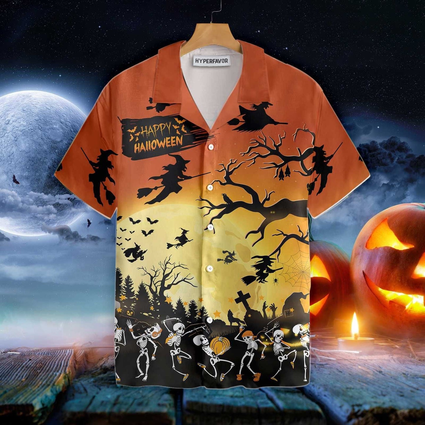 Dancing Skeletons On Halloween Dramatic Hawaiian Shirt,Hawaiian Shirt Gift, Christmas Gift