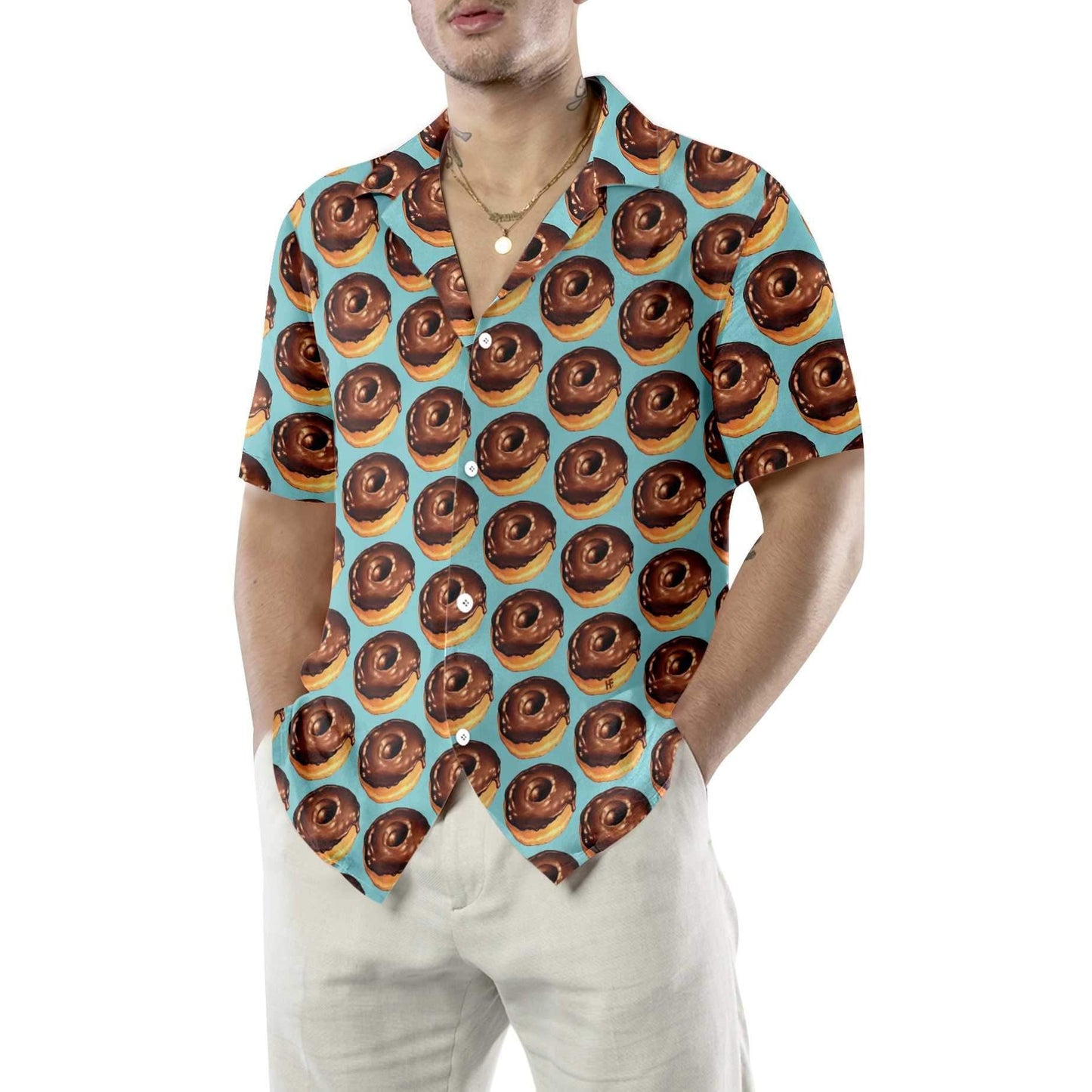 Chocolate Donuts On Light Sky Blue Design Hawaiian Shirt, Hawaiian Shirt Gift, Christmas Gift