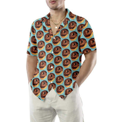 Chocolate Donuts On Light Sky Blue Design Hawaiian Shirt, Hawaiian Shirt Gift, Christmas Gift
