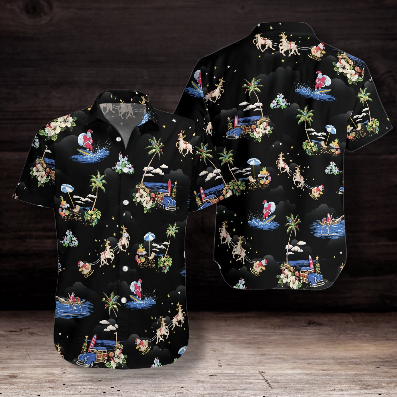 Frohe Weihnachten Weihnachtsmann dunkelblau Muster Design Hawaiihemd, Hawaiihemd Geschenk, Weihnachtsgeschenk