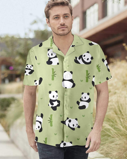 Panda Leaf On Medium Sea Green Design Hawaiian Shirt, Hawaiian Shirt Gift, Christmas Gift