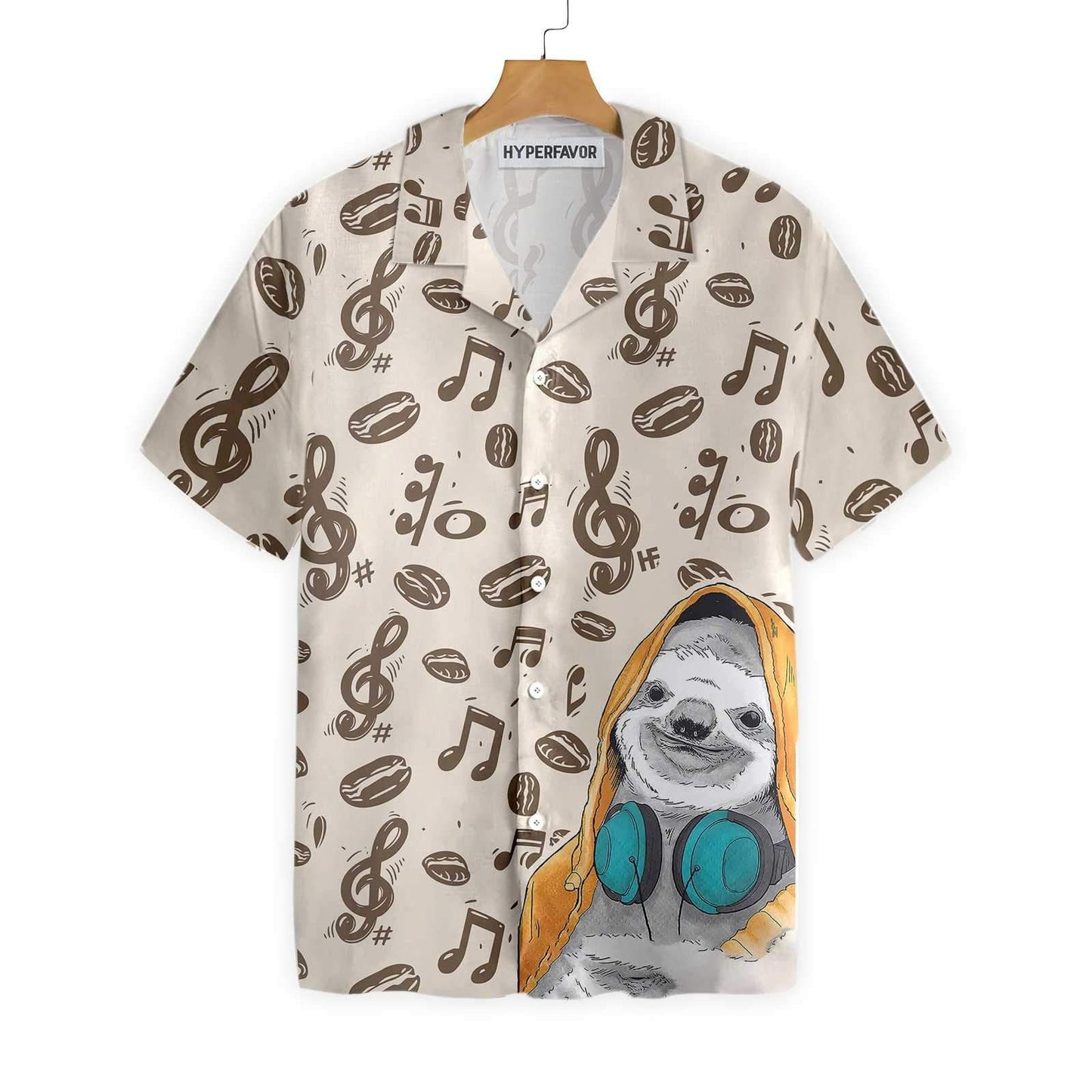 Music Note And Sloth Design Hawaiian Shirt, Hawaiian Shirt Gift, Christmas Gift