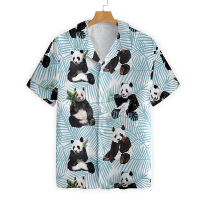 Light Sky Blue Design Hawaiian Shirt Panda On Palm Leaves, Hawaiian Shirt Gift, Christmas Gift
