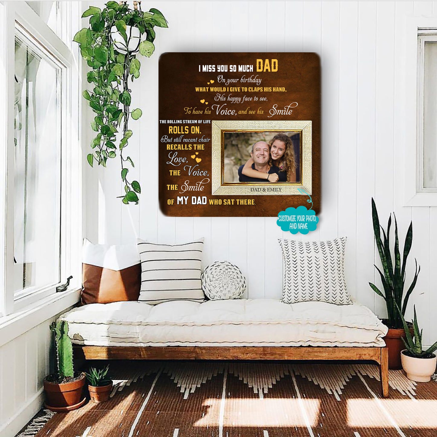 I miss you so much Dad On your birthday Memorial Picture Frame - Keepsake Plaque That Holds a custom Photo - Sympathy Gift to Tribute The Loss of a Loved One