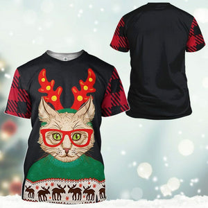 3D Christmas Cat Custom Tshirt Hoodie Apparel