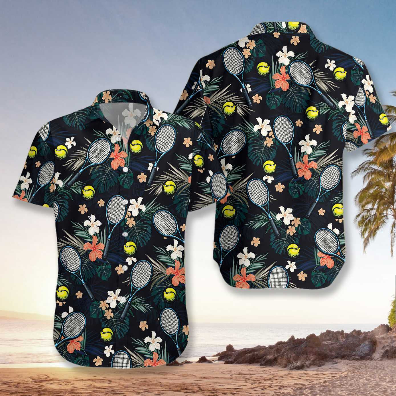 Cool Tropical Floral Tennis Design Hawaiian Shirt,Hawaiian Shirt Gift, Christmas Gift