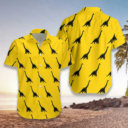 Brachiosaurus Dinosaur On Yellow Design Hawaiian Shirt, Hawaiian Shirt Gift, Christmas Gift