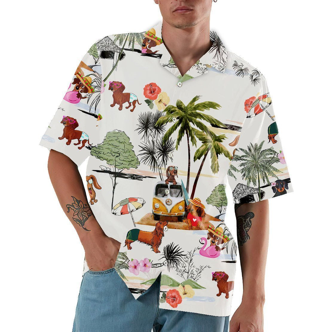 Summer And Dachshund Nice Ornamental Hawaiian Shirt, Hawaiian Shirt Gift, Christmas Gift