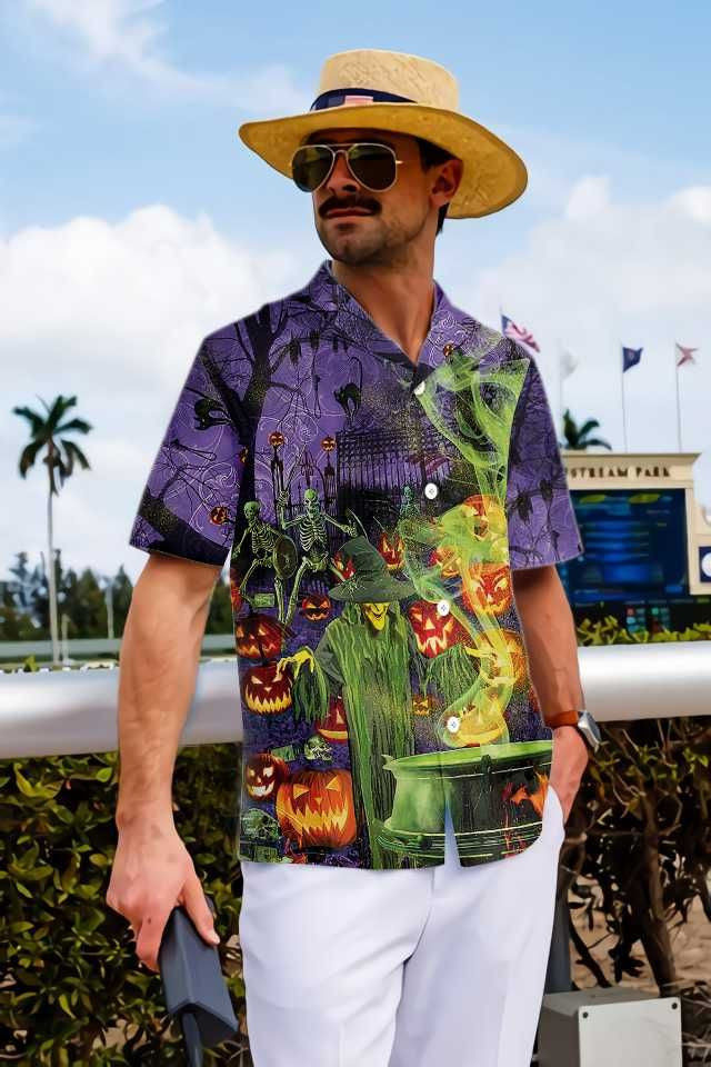 Fright Witch Hour At Night Halloween Dramatic Hawaiian Shirt, Hawaiian Shirt Gift, Christmas Gift