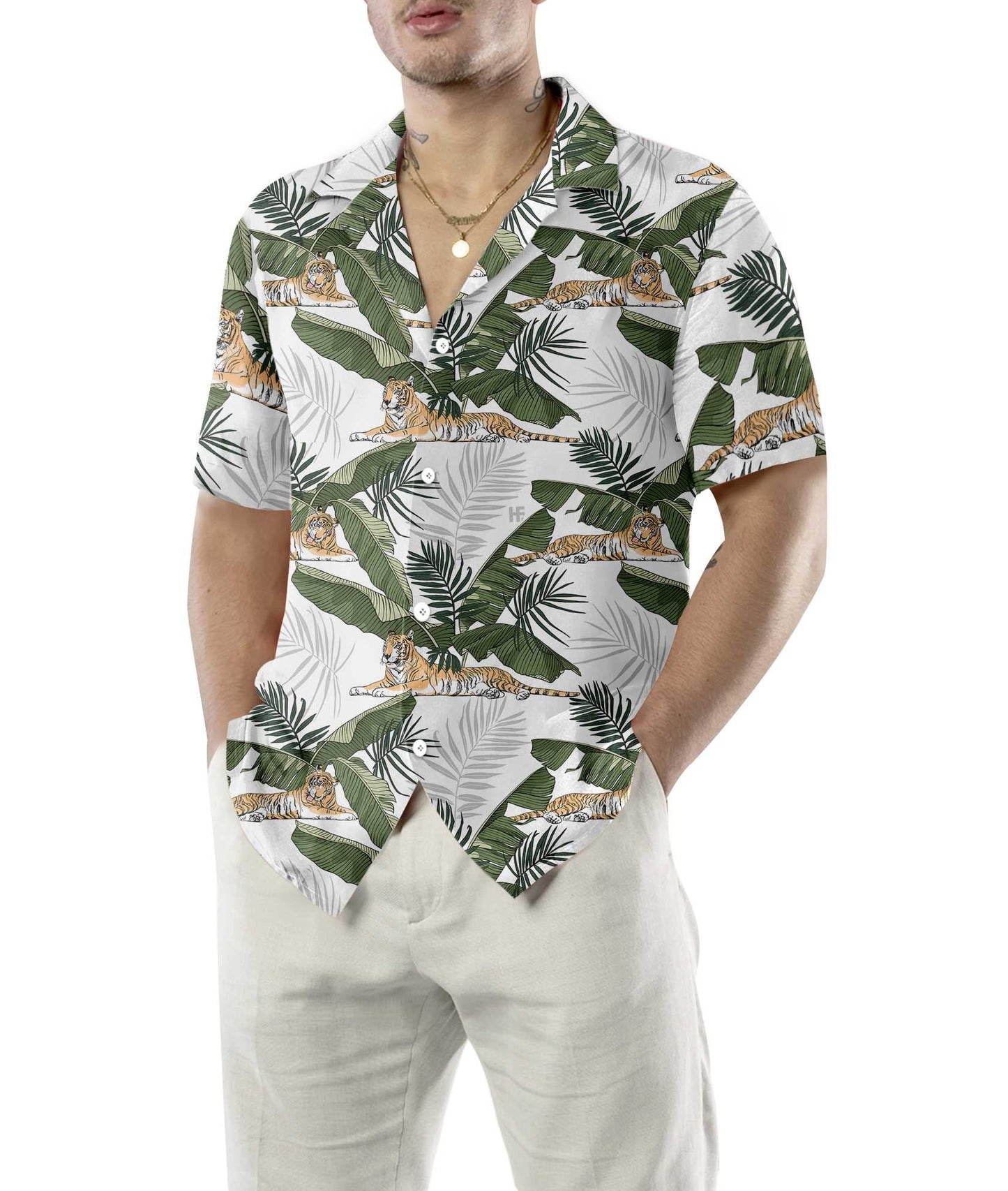 Tropical Tiger King Of Jungle With Banana Leaf Hawaiian Shirt, Hawaiian Shirt Gift, Christmas Gift