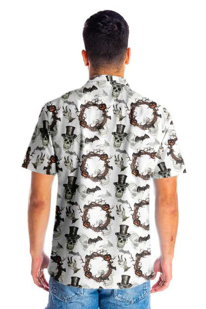 Festive Halloween With Gentleman Skull Colorful Hawaiian Shirt,Hawaiian Shirt Gift, Christmas Gift