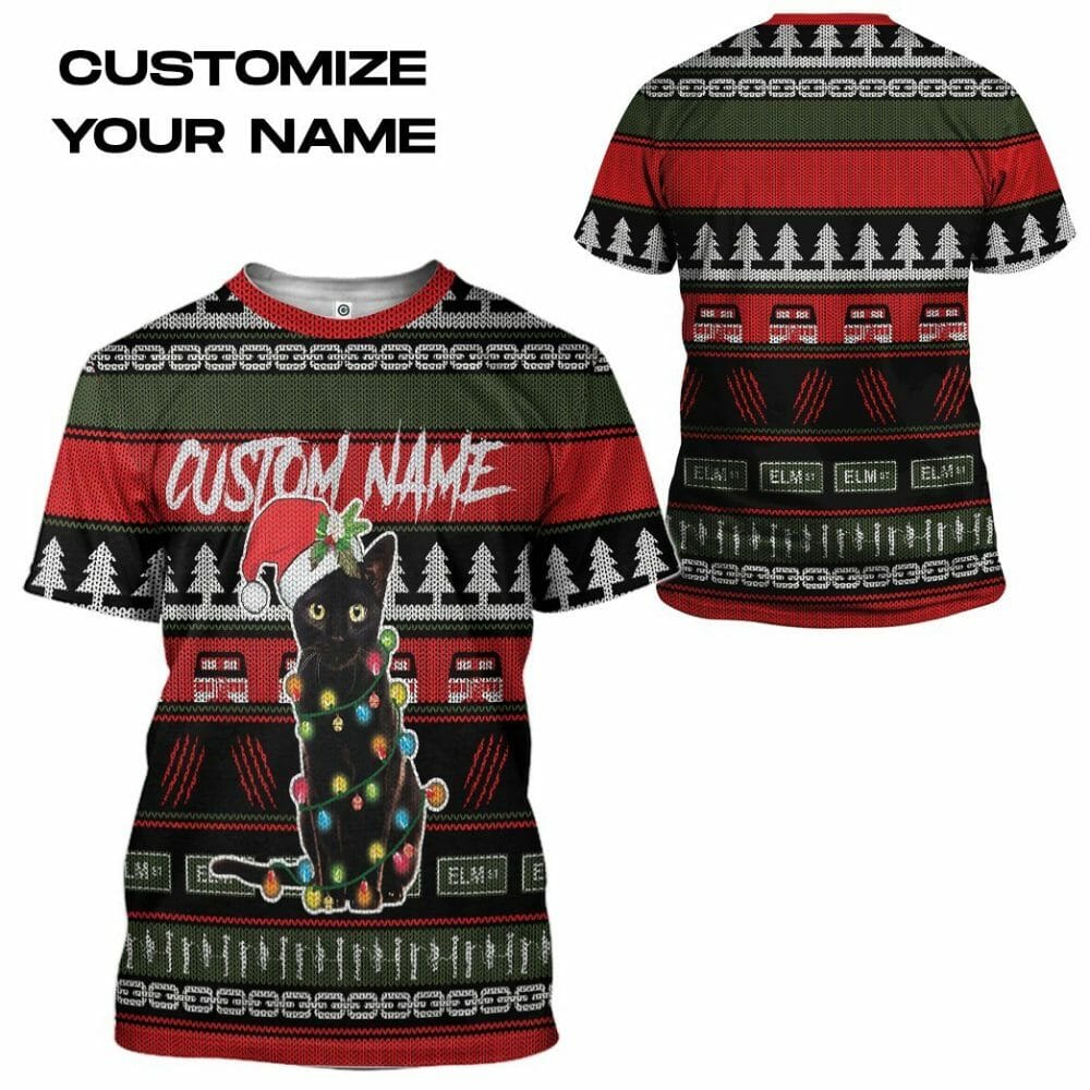 3D Custom Schwarze Katze Hässliche Weihnachten T-Shirt Hoodie Bekleidung