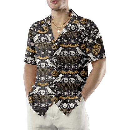Halloween Black Pumpkin And Spider Web Dramatic Hawaiian Shirt, Hawaiian Shirt Gift, Christmas Gift