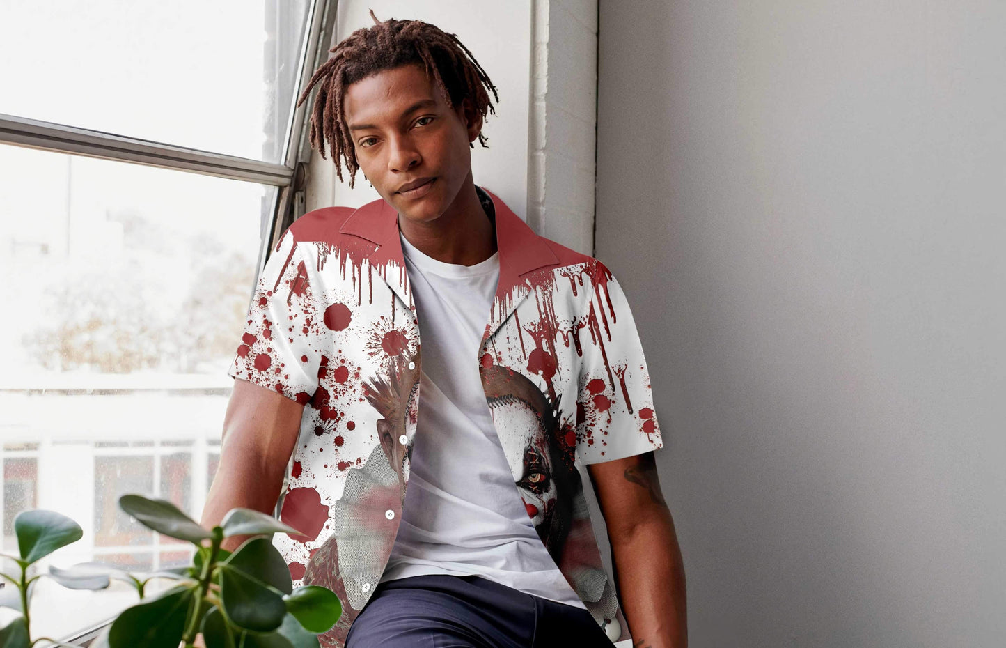Scary Halloween Clown Faces With Blood Pattern Design Hawaiian Shirt, Hawaiian Shirt Gift, Christmas Gift