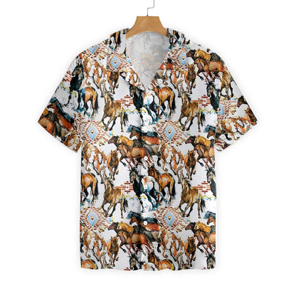 Cool Running Wild Horse With Tribal Texture Hawaiian Shirt, Hawaiian Shirt Gift, Christmas Gift