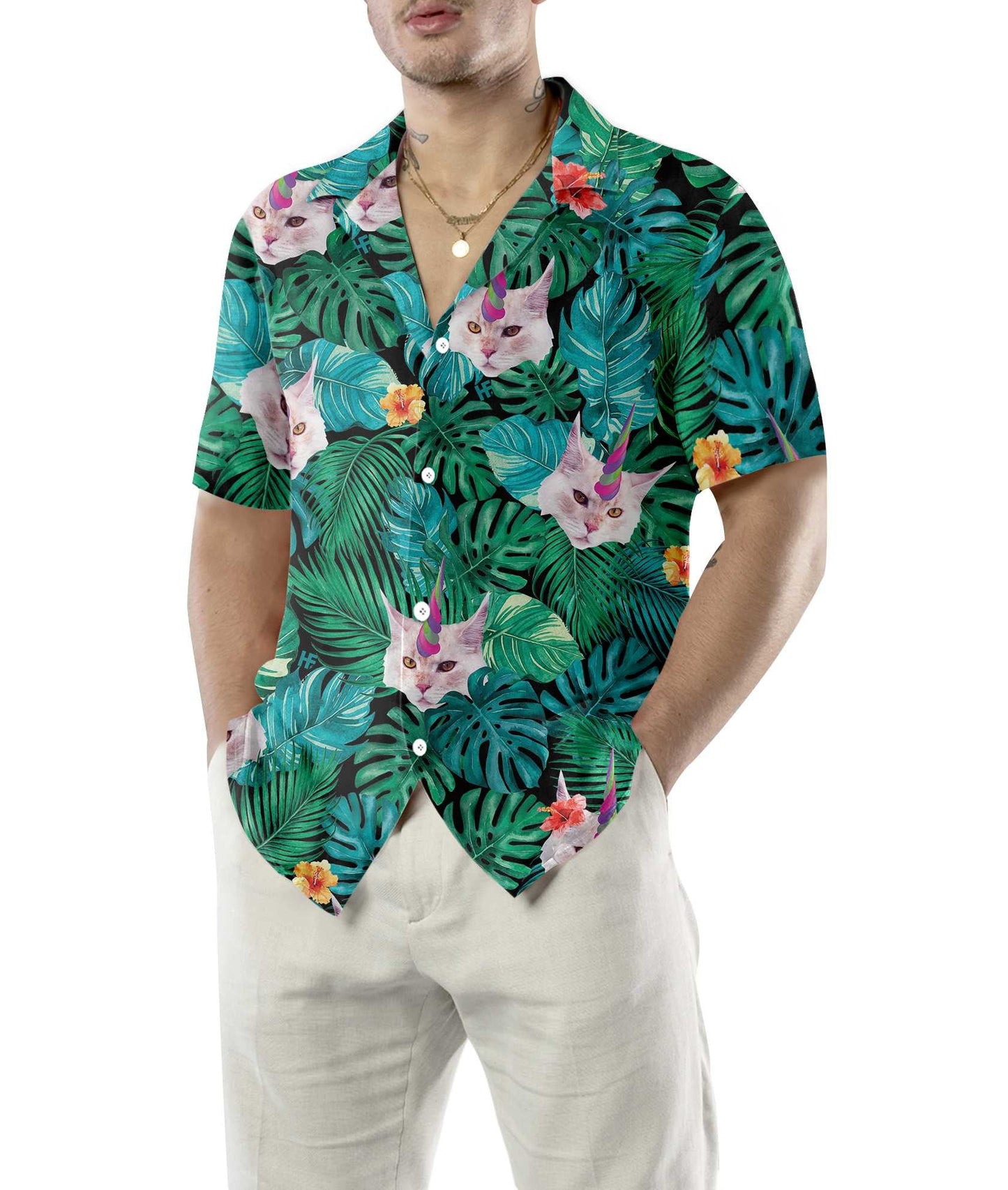 Deep Jungle Unicorn Cat Hawaiian Shirt,Hawaiian Shirt Gift, Christmas Gift