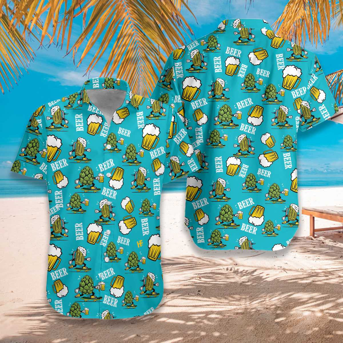 Funny Beer On Deep Sky Blue Design Hawaiian Shirt, Hawaiian Shirt Gift, Christmas Gift