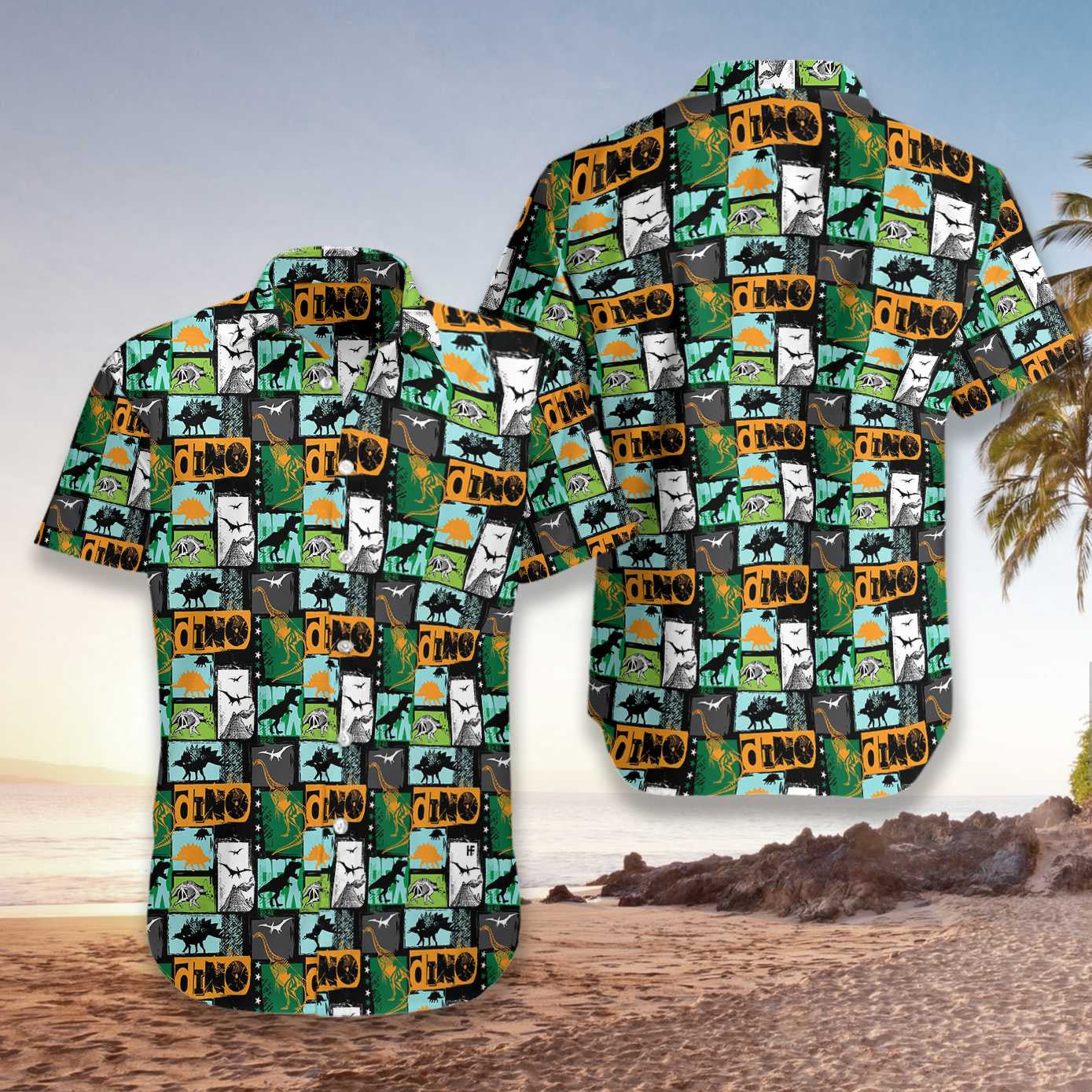 Dinosaur Collage Art Beautiful Design Hawaiian Shirt,Hawaiian Shirt Gift, Christmas Gift