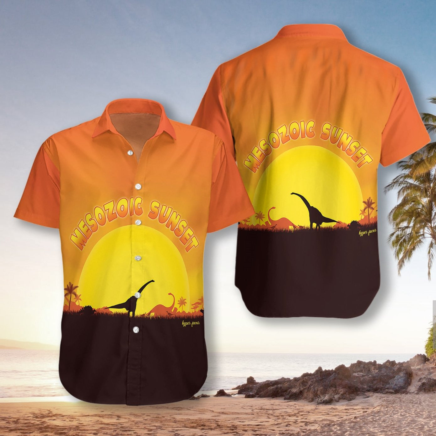 Mesozoic Sunset Dinosaur Beautiful Wild Life Hawaiian Shirt,Hawaiian Shirt Gift, Christmas Gift