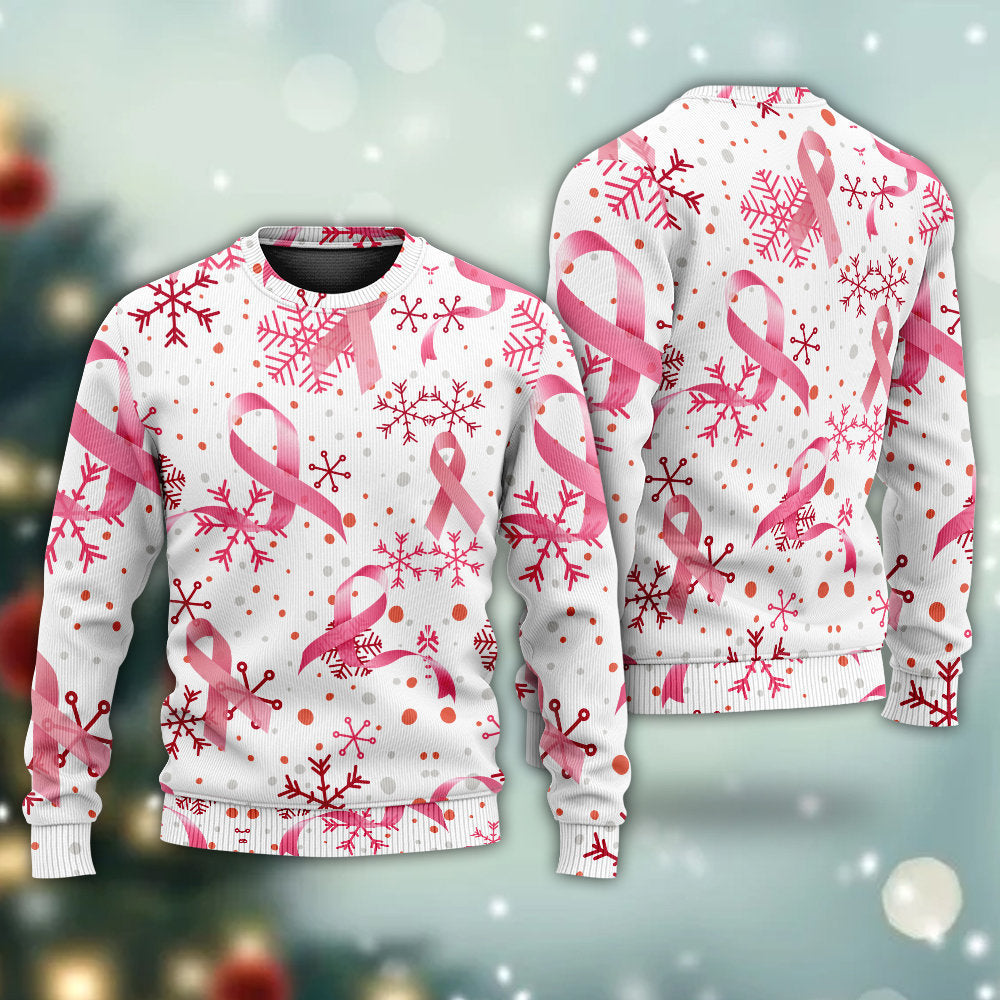 Breast Cancer Pink Ribbon Merry Christmas Ugly Christmas Sweater, Christmas Ugly Sweater, Christmas Gift, Gift Christmas 2024
