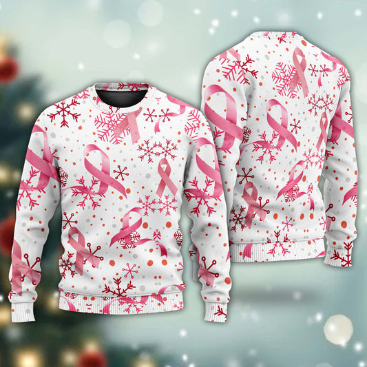 Breast Cancer Pink Ribbon Merry Christmas Ugly Christmas Sweater, Christmas Ugly Sweater, Christmas Gift, Gift Christmas 2024