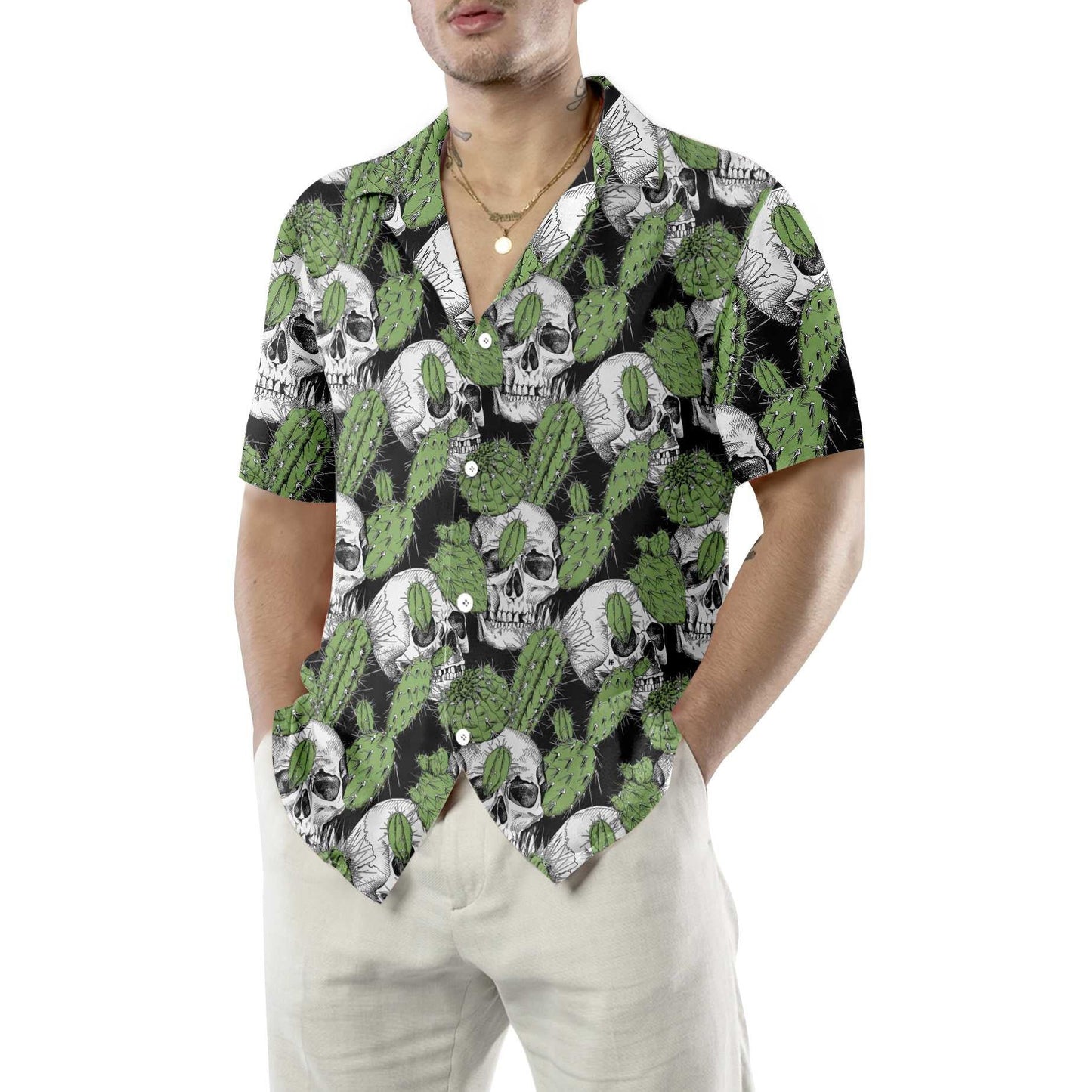 Cactus Skull On Black Design Hawaiian Shirt, Hawaiian Shirt Gift, Christmas Gift