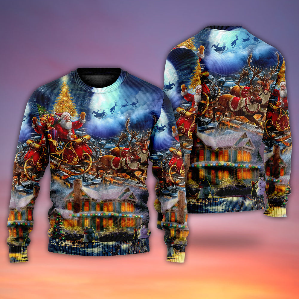 Christmas Santa Claus Snowman Family In Love Light Art Style Ugly Christmas Sweater, Christmas Gift, Gift Christmas 2024