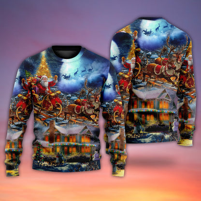 Christmas Santa Claus Snowman Family In Love Light Art Style Ugly Christmas Sweater, Christmas Gift, Gift Christmas 2024
