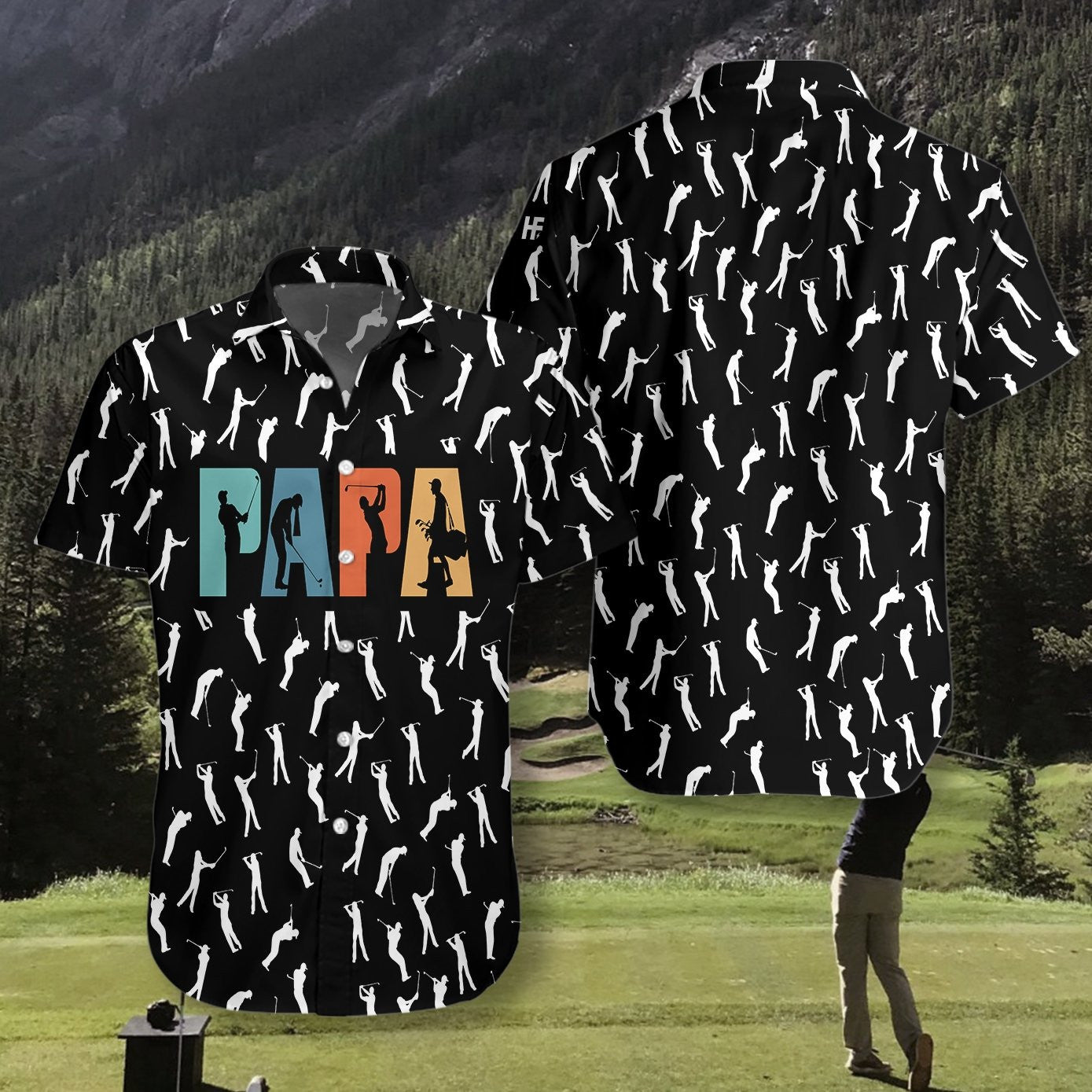 Golf Retro Golfing Papa Black And White Design Hawaiian Shirt, Hawaiian Shirt Gift, Christmas Gift