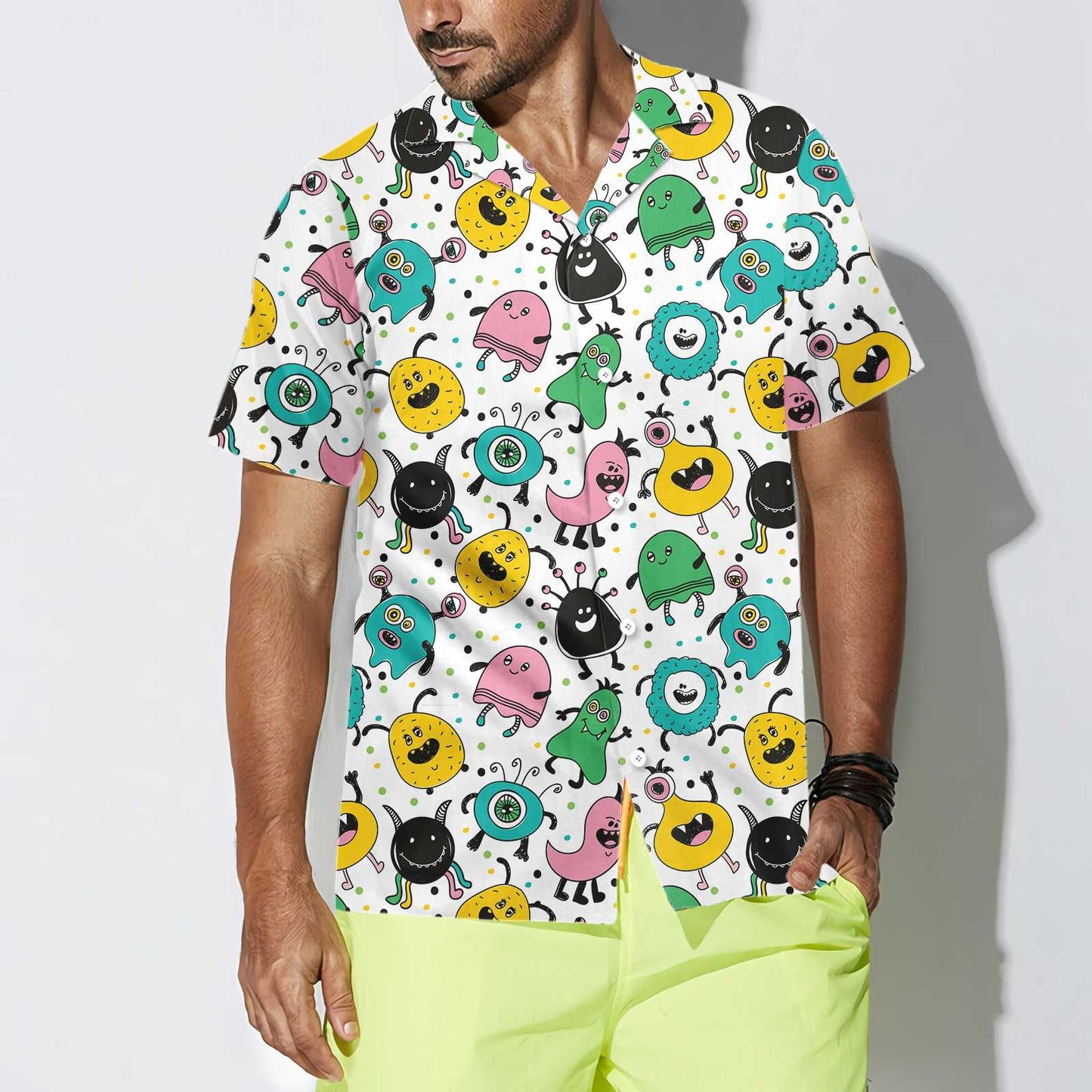 Funny Monsters On Polka Dots Dramatic Hawaiian Shirt,Hawaiian Shirt Gift, Christmas Gift