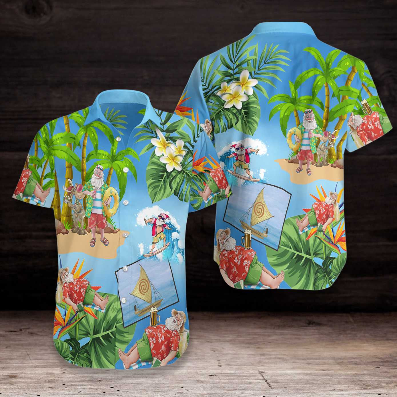 Merry Christmas Santa Claus On The Beach Design Hawaiian Shirt, Hawaiian Shirt Gift, Christmas Gift