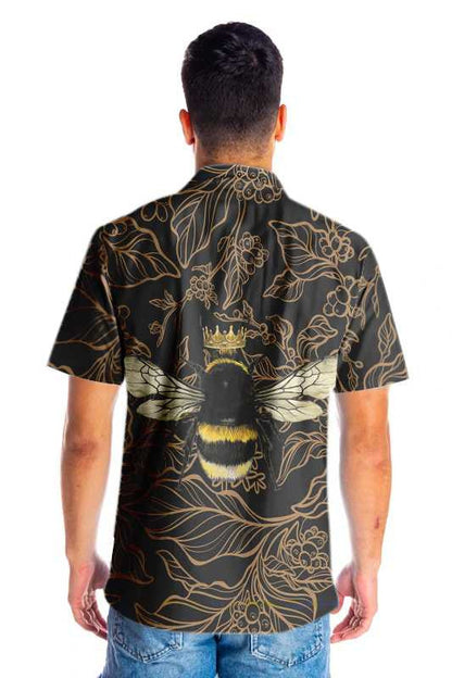 Gold Crown Golden Floral Bee Design Hawaiian Shirt,Hawaiian Shirt Gift, Christmas Gift
