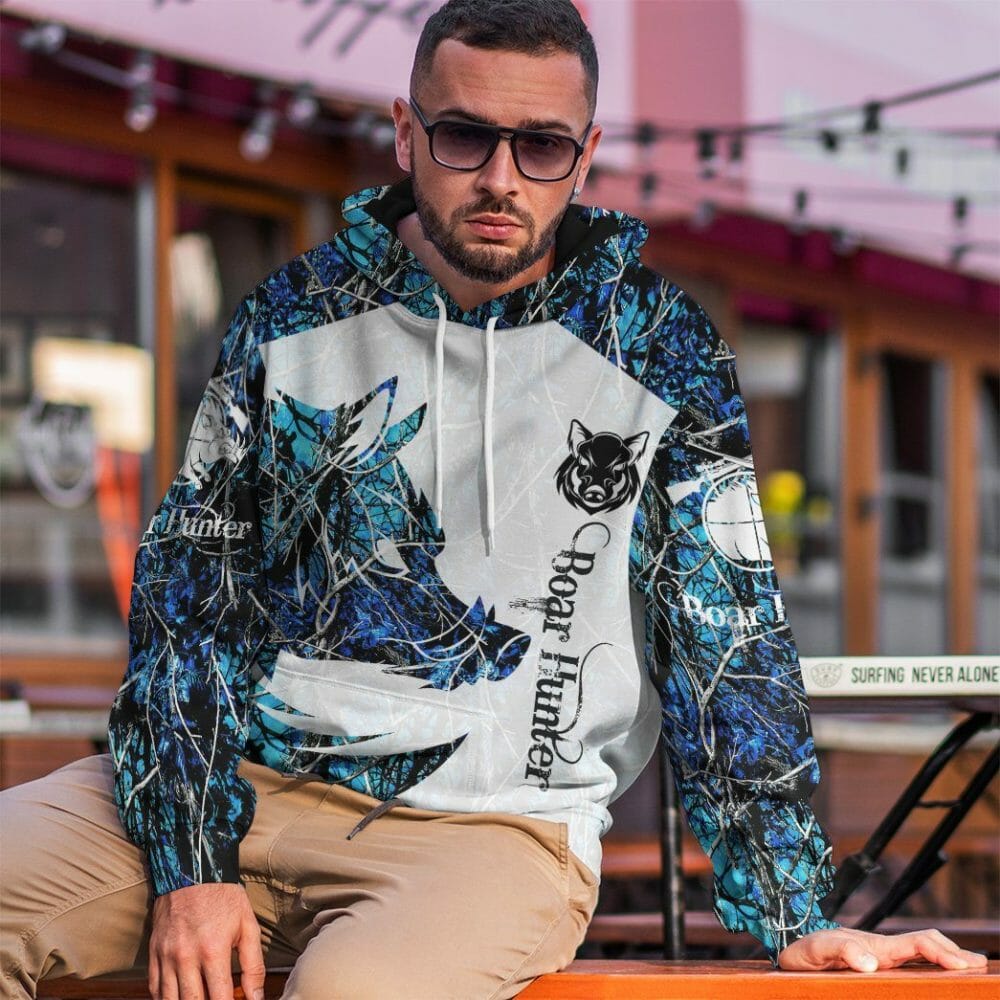 3D Wildschwein Jäger Blau Benutzerdefinierte T-shirt Hoodie Bekleidung