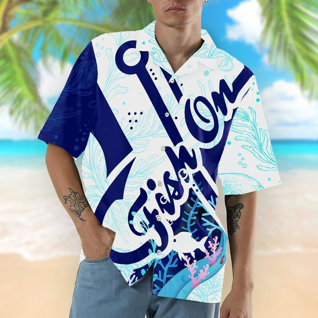 Fish On Hook Tropical Background Design Hawaiian Shirt,Hawaiian Shirt Gift, Christmas Gift