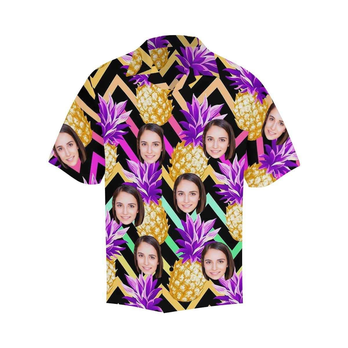 Custom Face Golden Pineapple Men's All Over Print Hawaiian Shirt, Hawaiian Shirt Gift, Christmas Gift