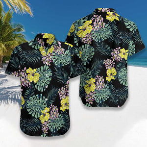 Yellow Flower And Leaves 06 Design Hawaiian Shirt, Hwaiian For Gift